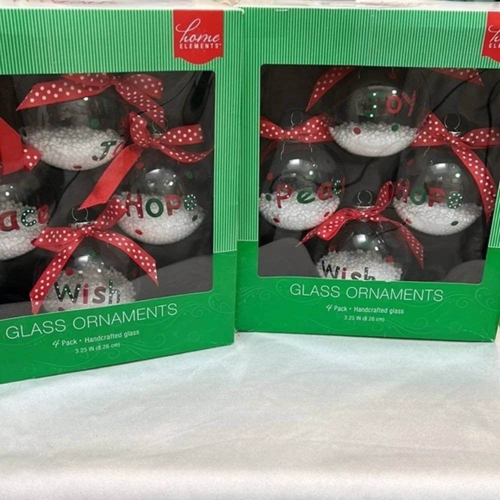 Home Elements Clear Glass Ornaments with Snow Inside--2 Boxes of 4